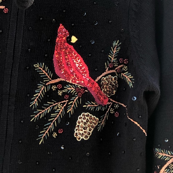 TIARA INTERNATIONAL Xmas Cardigan Cardinal Sweater - Picture 6 of 13